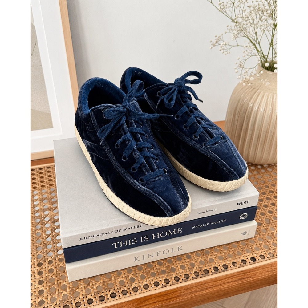 Tretorn x Madewell Navy Velour Sneakers Retro Low Top Lace Up Shoes